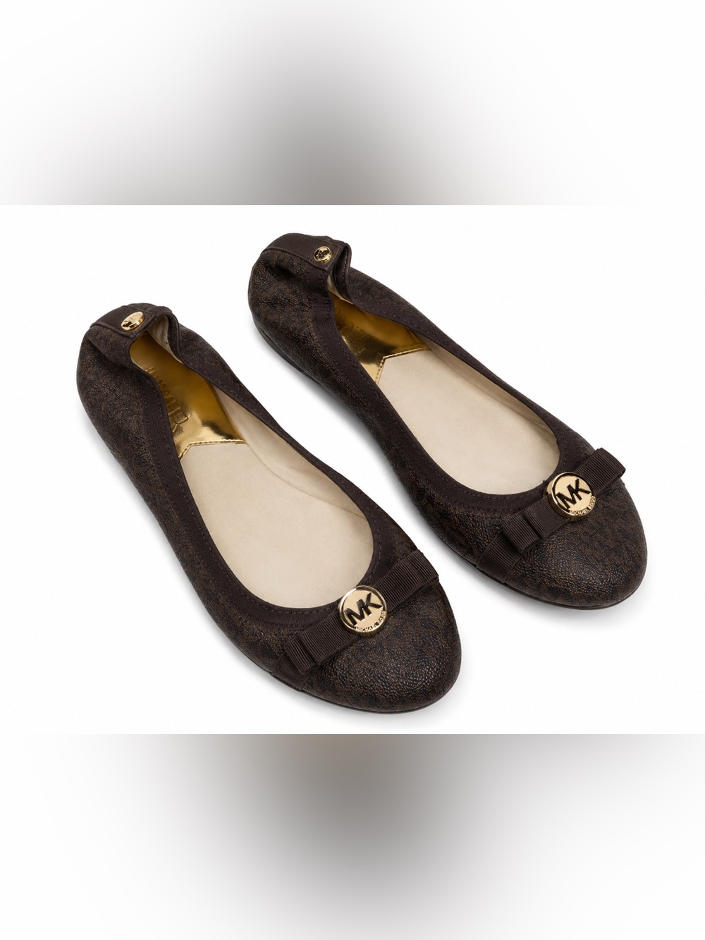 Michael Kors Fulton Logo Ballet Flats Brown MK Signature Women’s 7.5 Travel